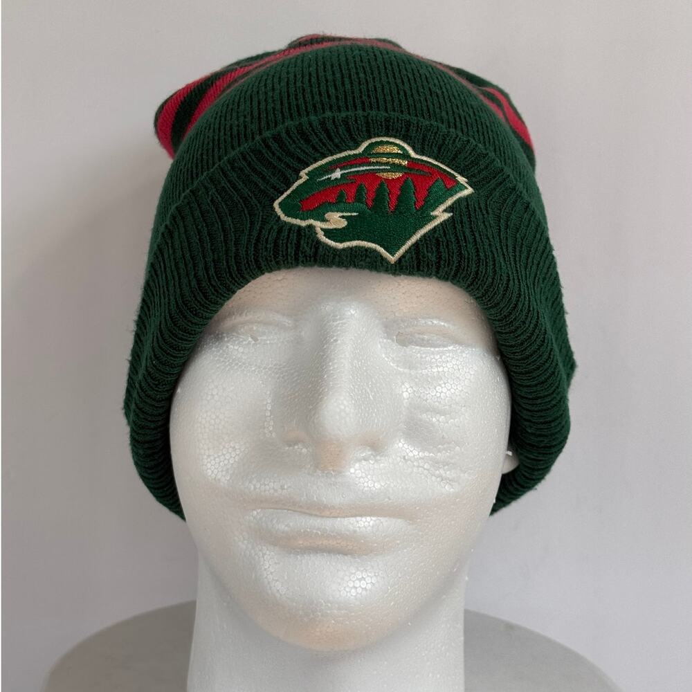 Minnesota Wild Adidas NHL Hockey Beanie Green Red Striped Cuffed Knit Hat Unisex